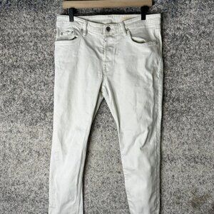 AllSaints Jeans Mens 33x27 White Dean Tapered Slim‎ Stretch 5 Pocket Denim Pants